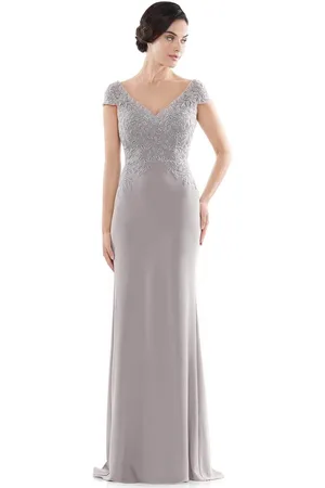 Rina Di Montella RD2718 V-Neck Embroidered Faille Column Dress