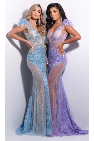 Jasz Couture 7226 Feather Shoulder Beaded and Sequin Illusion Gown
