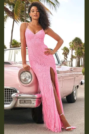 Sherri Hill 54344 Strappy Open Back Beaded Fringe Junior Prom Gown