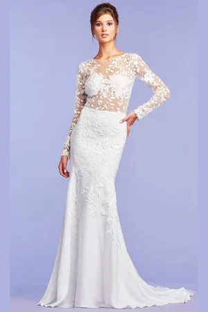 Tadashi Shoji Holden Long-Sleeve Illusion Gown