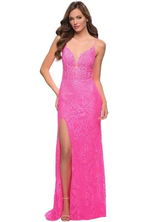 La Femme 29987 Lace High Slit Evening Dress