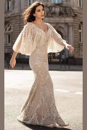 Chic And Holland HF1611 Bell Sleeve Lattice Trumpet Gown