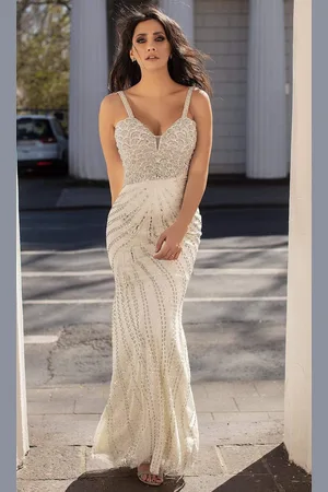 Chic And Holland HF1560 Beaded Scallop Motif Long Dress