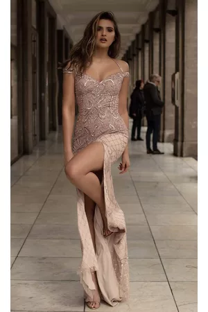 Chic And Holland AN1401 Beaded Off-Shoulder Long Simple Prom Dress