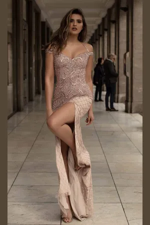 Chic And Holland AN1401 Beaded Off-Shoulder Long Simple Prom Dress