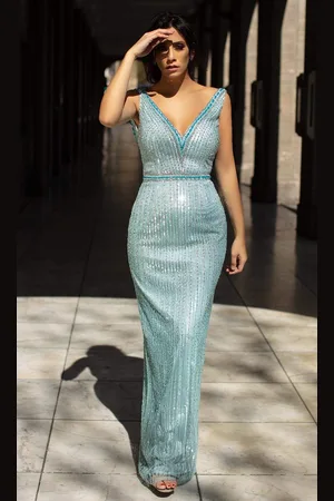 Chic And Holland AN1408 Backless Beaded Simple Prom Long Dress