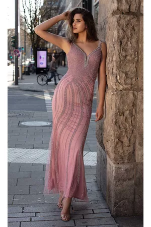 Chic And Holland AN1414 Strapped Open Back Beaded Simple Prom Long Dress