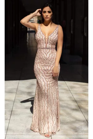 Chic And Holland AN1424 Scoop Back Beaded Simple Prom Long Dress