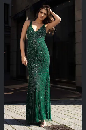 Chic And Holland AN1416 Cutout Back Beaded Simple Prom Long Dress