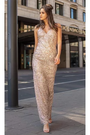 Chic And Holland AN1441 Sequined V-Neck Long Modest Prom Dress