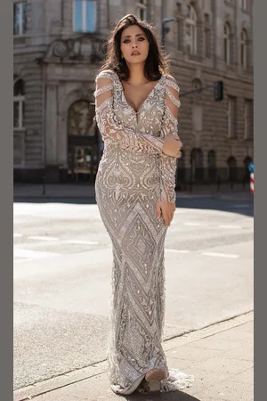 Chic And Holland HF1597 Cutout Long Sleeves Sequined Dress