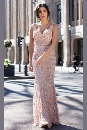 Chic And Holland HF1564 Beaded Scoop Back Long Dress