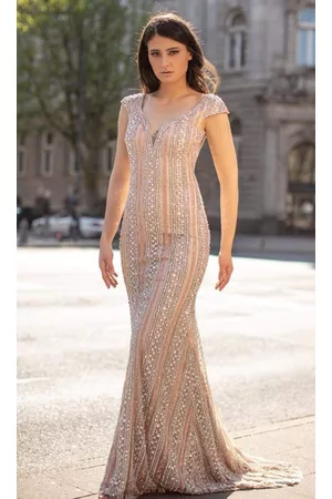 Chic And Holland HF1600 V-Neck Beaded Long Modest Prom Dress