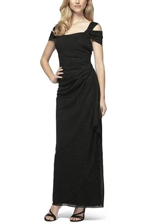 Alex Evenings 133026 Cold Shoulder Empire Waist Glitter Mesh Dress