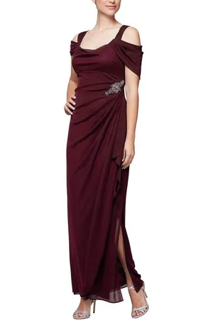 Alex Evenings 132902 Jewel Accent Waist Cold Shoulder Mesh Dress