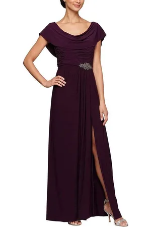 Alex Evenings 82351491 Cowl Brooch Accented Matte Jersey Dress