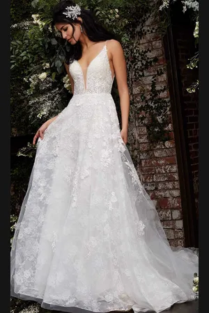 Jovani Bridal JB07147 Floral Lace Embroidered A-Line Bridal Gown