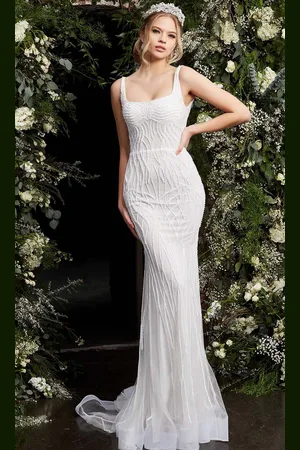 Jovani Bridal JB06666 Embellished Square Sheath Bridal Dress