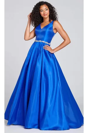 Colette for Mon Cheri CL12131 Sleek Bejeweled Waist Modest Prom A-Line Gown