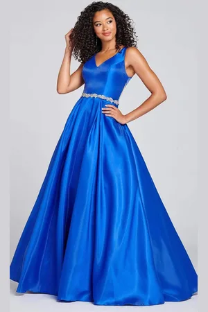Colette for Mon Cheri CL12131 Sleek Bejeweled Waist Modest Prom A-Line Gown