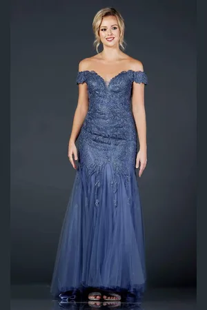 Aspeed Design L2091 Embroidered Off Shoulder Tulle Gown