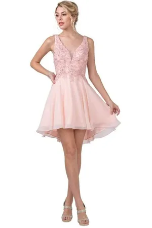 Aspeed Design S2331 Sleeveless Plunging V-Neck Cocktail Dress