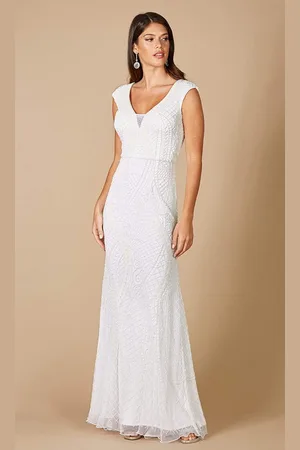 Lara Dresses 51071 Cap Sleeve Beaded V-Neck Bridal Gown