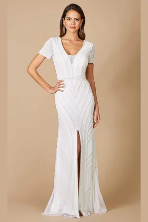 Lara Dresses 51078 Short Sleeve High Slit Bridal Gown