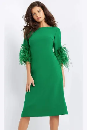 JOVANI 07341 Feather Fringed Quarter Sleeve Dress