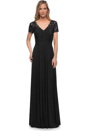 La Femme 29772 V-Neck Ruched Evening Dress