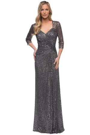 La Femme 27930 V-Neck Sequin Embellished Dress
