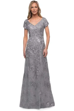 La Femme 29291 V Neck Embroidered Modest Dress