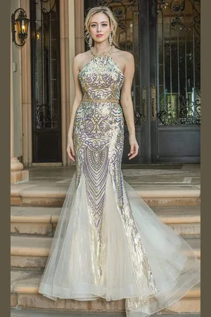 Dancing Queen 4219 Halter Trumpet Evening Dress