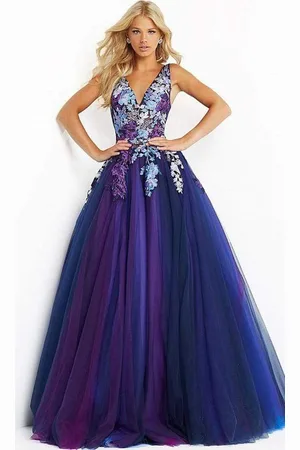 JOVANI 06807 Gradient Floral Embroidered A-line Gown