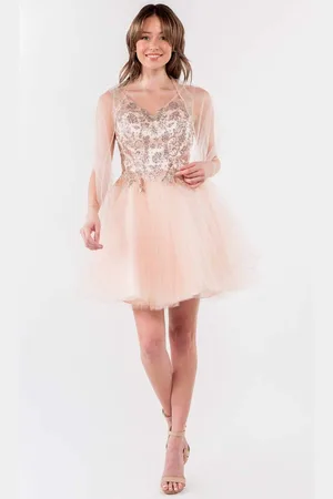 Elizabeth K GS1968 Glitter Ornate A-Line Short Dress