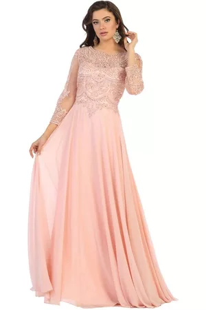 May Queen MQ1615B Applique Long Sleeve A-line Dress