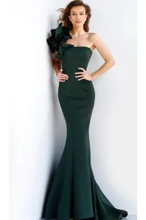 JOVANI 63994 One Shoulder Ruffle Sleeve Mermaid Evening Gown