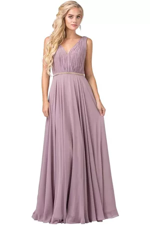 Dancing Queen 2588 Ruched Bodice A-Line Gown with Rhinestone Belt
