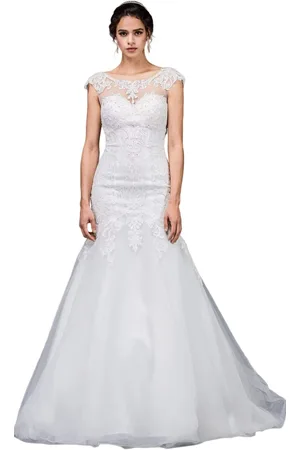 Dancing Queen Bridal 58 Lace Applique Bateau Trumpet Gown