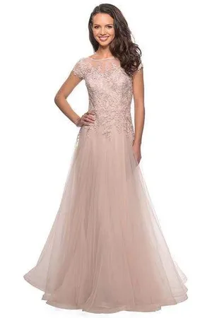 La Femme 26893 Embroidered Lace Bateau A-line Dress