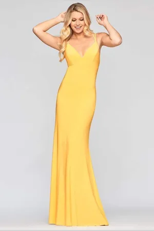 FAVIANA S10418 Plunging Lace Up Back Sheath Dress