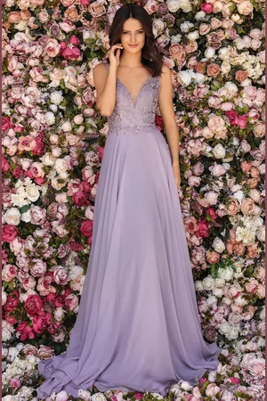 Clarisse 8153 Beaded Floral Embroidered Chiffon Gown