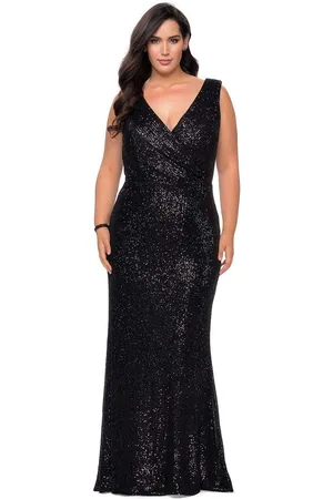 La Femme 28770 Sleeveless V-Neck Sequin Plus Size Prom Gown