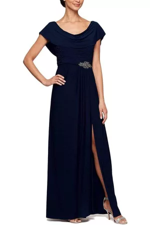 Alex Evenings 82351491 Cowl Brooch Accented Matte Jersey Dress