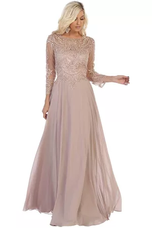 May Queen MQ1615B Applique Long Sleeve A-line Dress