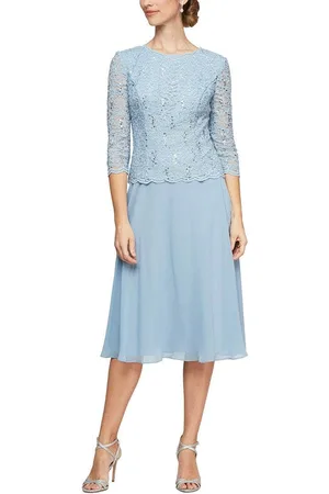 Alex Evenings 1121796 Scallop Lace Top Tea Length Chiffon Dress