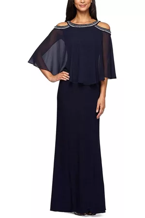 Alex Evenings 1351319 Beaded Capelet Matte Jersey Dress