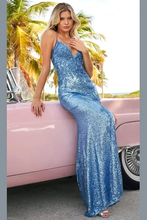 Sherri Hill 54264 Sequin Plunging V Neck Dress with Slit