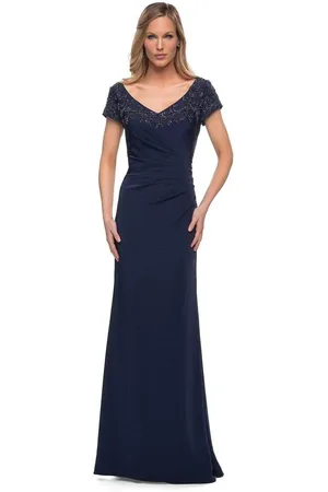 La Femme 28321 V-Neck Fitted Evening Dress