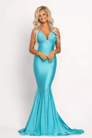 Johnathan Kayne 9213 Crystal Embellished Plunging V-Neck Gown